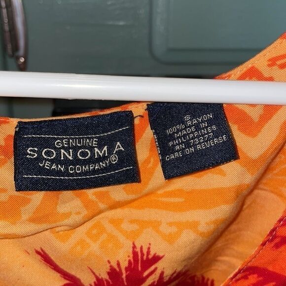 Vintage Sonoma Jean Company Orange Palm Tree Print Fringe Tank Dress Size S - Picture 2 of 6